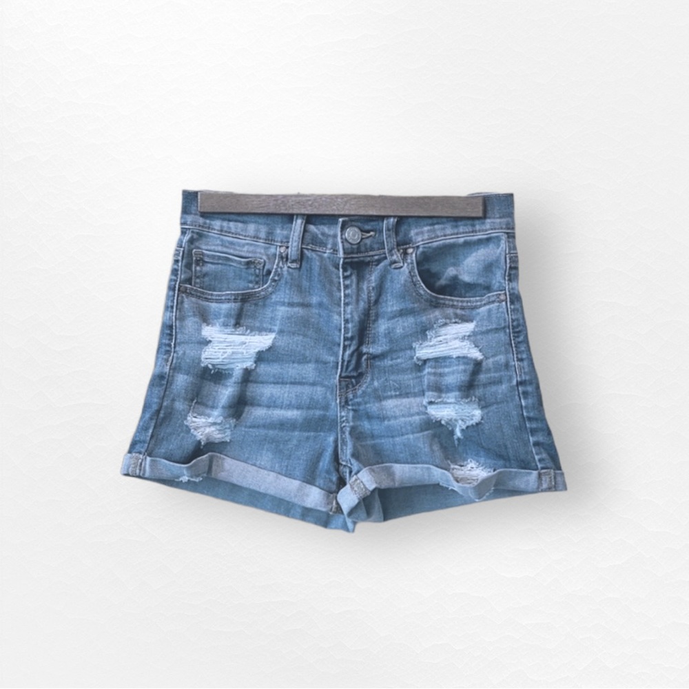 Pacsun Blend Blue Denim Destroyed Shortie Shorts